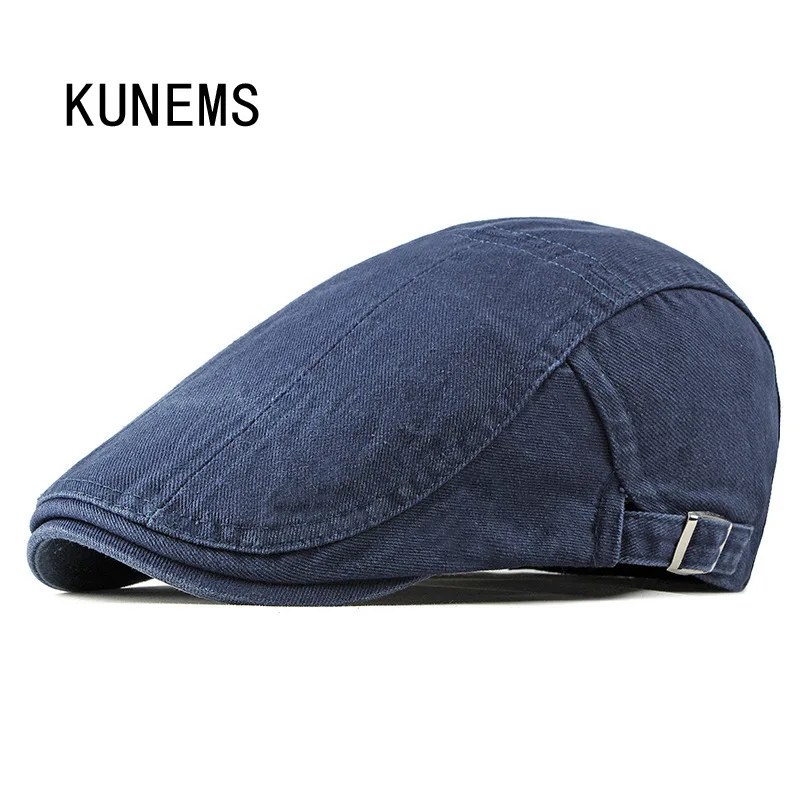 

KUNEMS Cotton Newsboy Hats for Men Boina Simple Fashion Beret Washed Denim Flat Hat Spring and Autumn Casual Dad Cap Gorras
