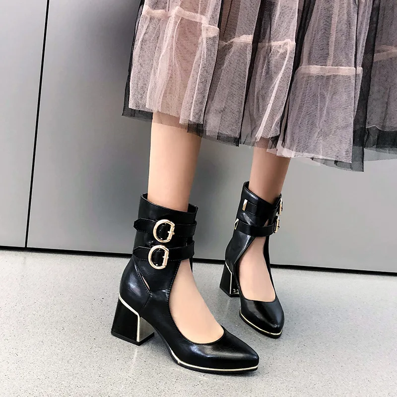 Metal Thick High Heels Summer Woman Sandals Boots Size 32-48 Profession Women's Pumps Shoes Hollow Belt Buckles Sexy Dress Shoes