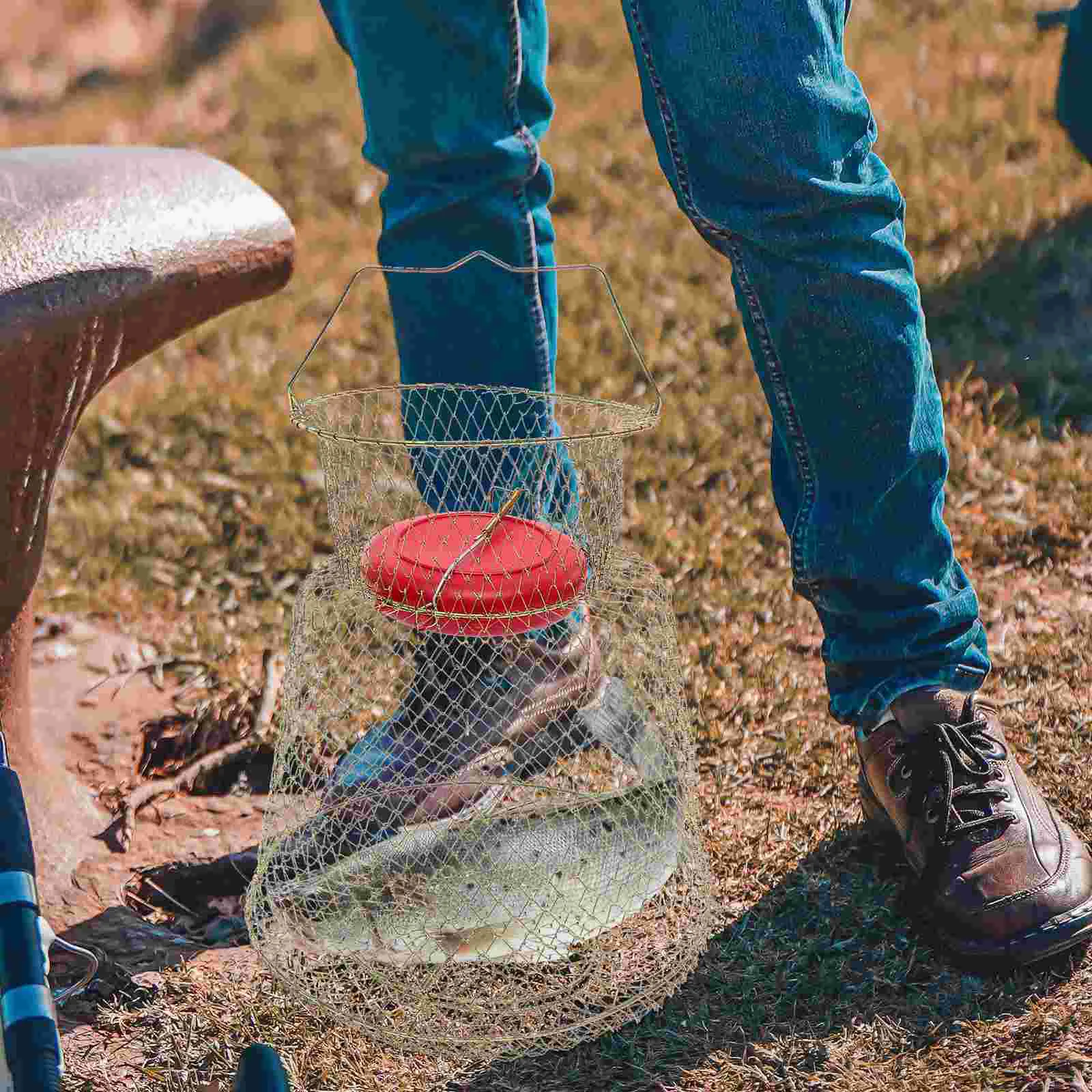 

Fish Basket Folding Fishing Net Home Netting Protecting Catch Iron Lightweight Cage