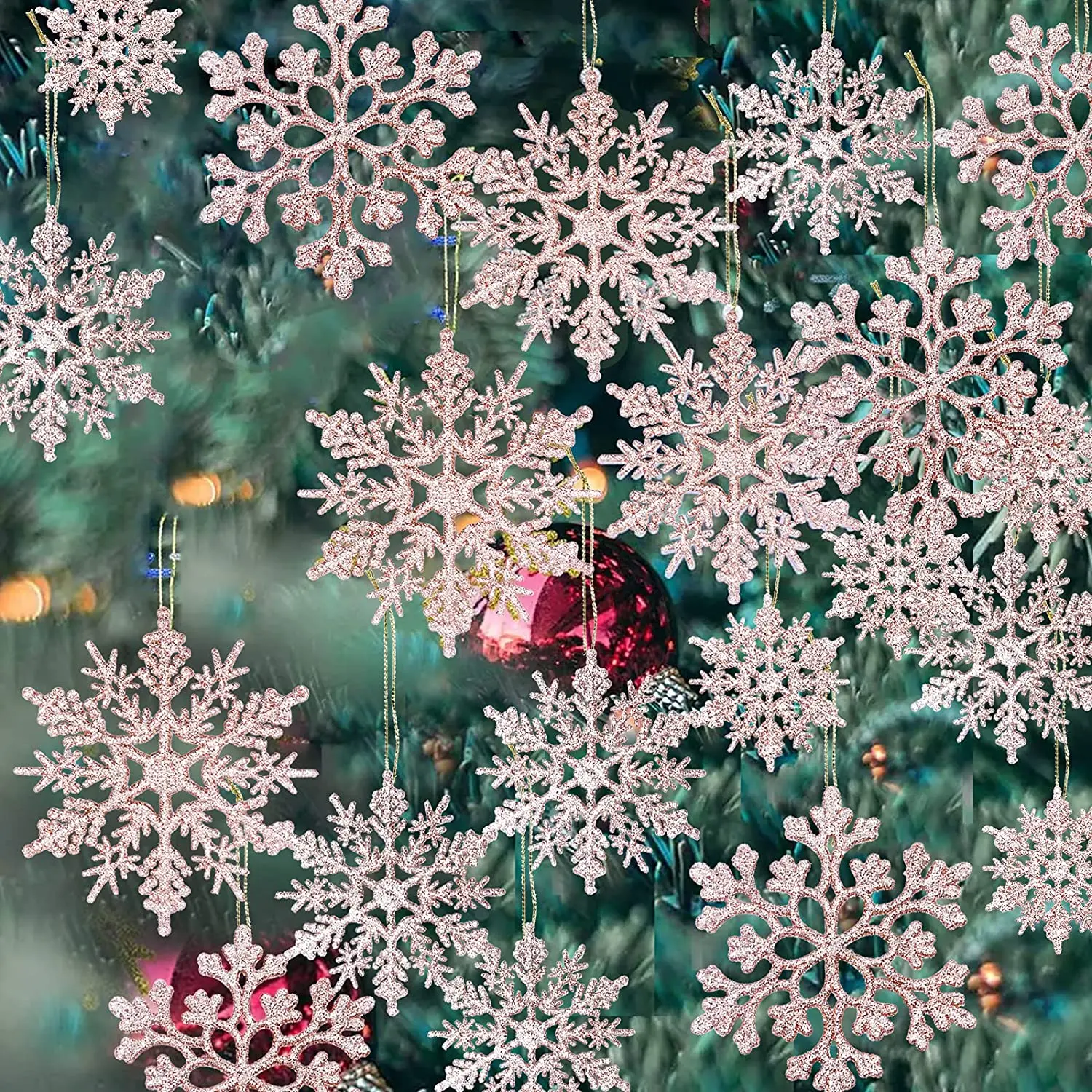 

36Pcs of Plastic Snowflake Ornaments Christmas and Winter Decorations Wonderland Christmas Tree Hanging Snowflake Decorations