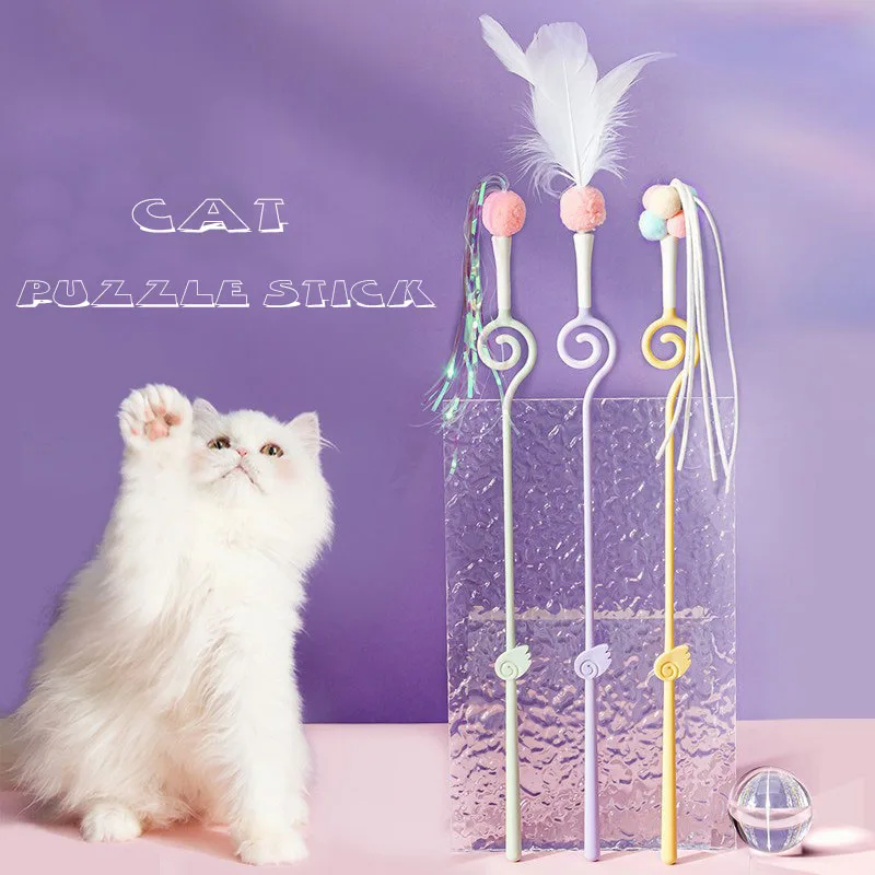 

Cat Teaser Toy Pet Ribbon Wand Toy Beaded Bell Star Heart Kitten Teaser Ribbon Stick Cat Interactive Toy Funny Pet Supplies
