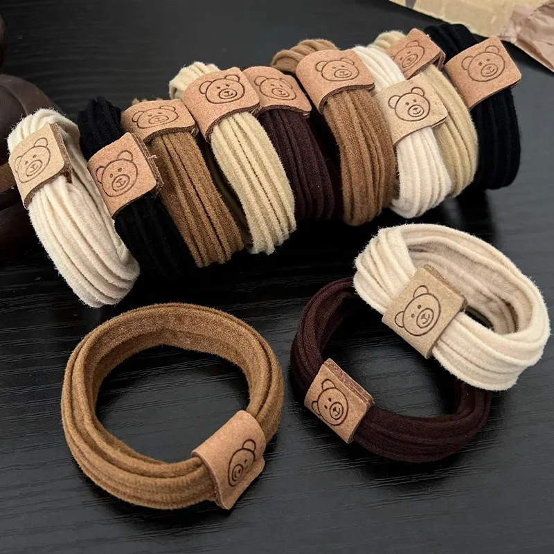 

Coffee Color Series Little Bear Head Label Rope High Elastic Rubber Band Hair Tie Rope New Style Hair Ring Durable Ball Headwear