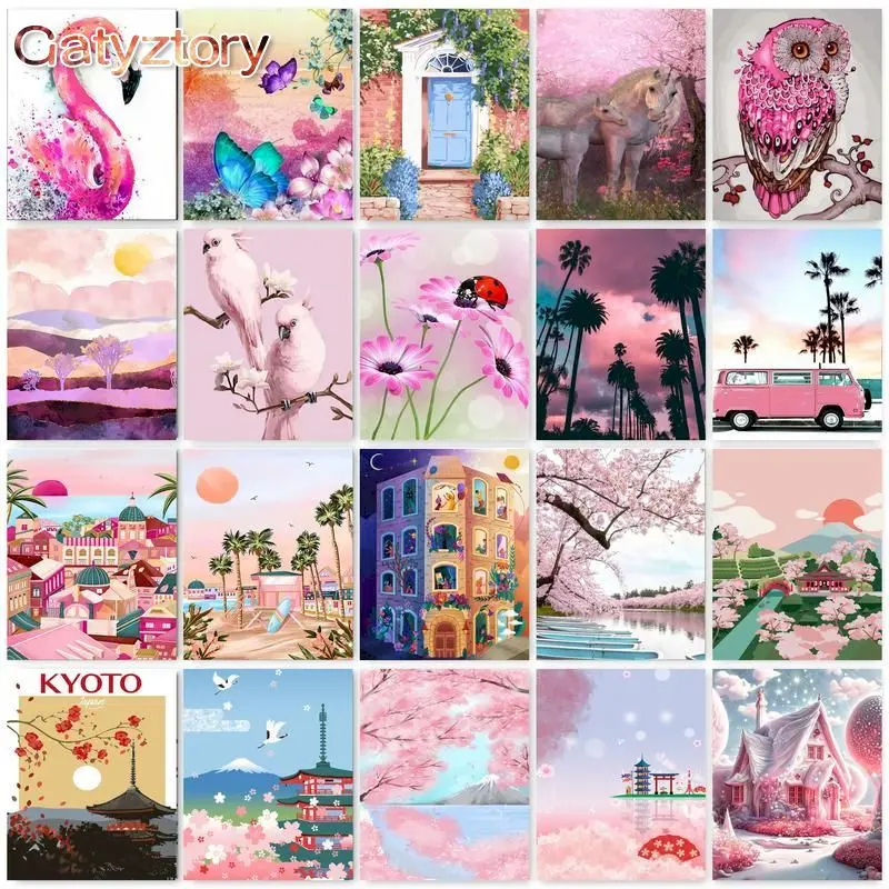 

GATYZTORY Frame DIY Painting By Numbers HandPainted Unique Gifts 60x75cm Pink Animal Scenery Oil Picture By Number Home Decor Ar