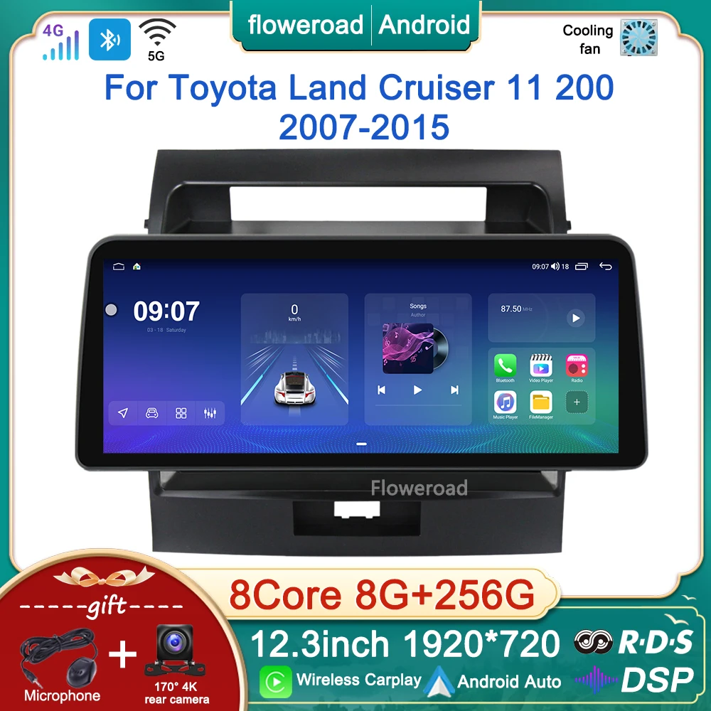 

Автомобильный радиоприемник, экран 12,3 дюйма, Android 13, для Toyota Land Cruiser 11, 200, 2007-2015, мультимедийный плеер, GPS, встроенный Carplay, NO 2DIN DVD