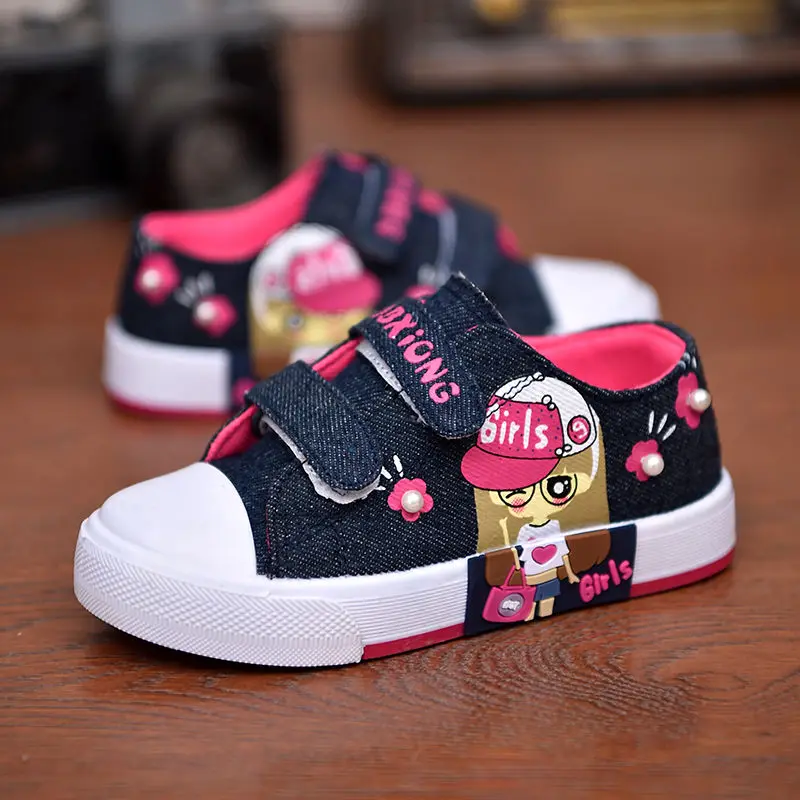

Girls Canvas Shoes Denim Breathable Princess Kid Sneakers New Fashion Flats Casual Shoes For Children Cartoon Toddler Girl Shoes