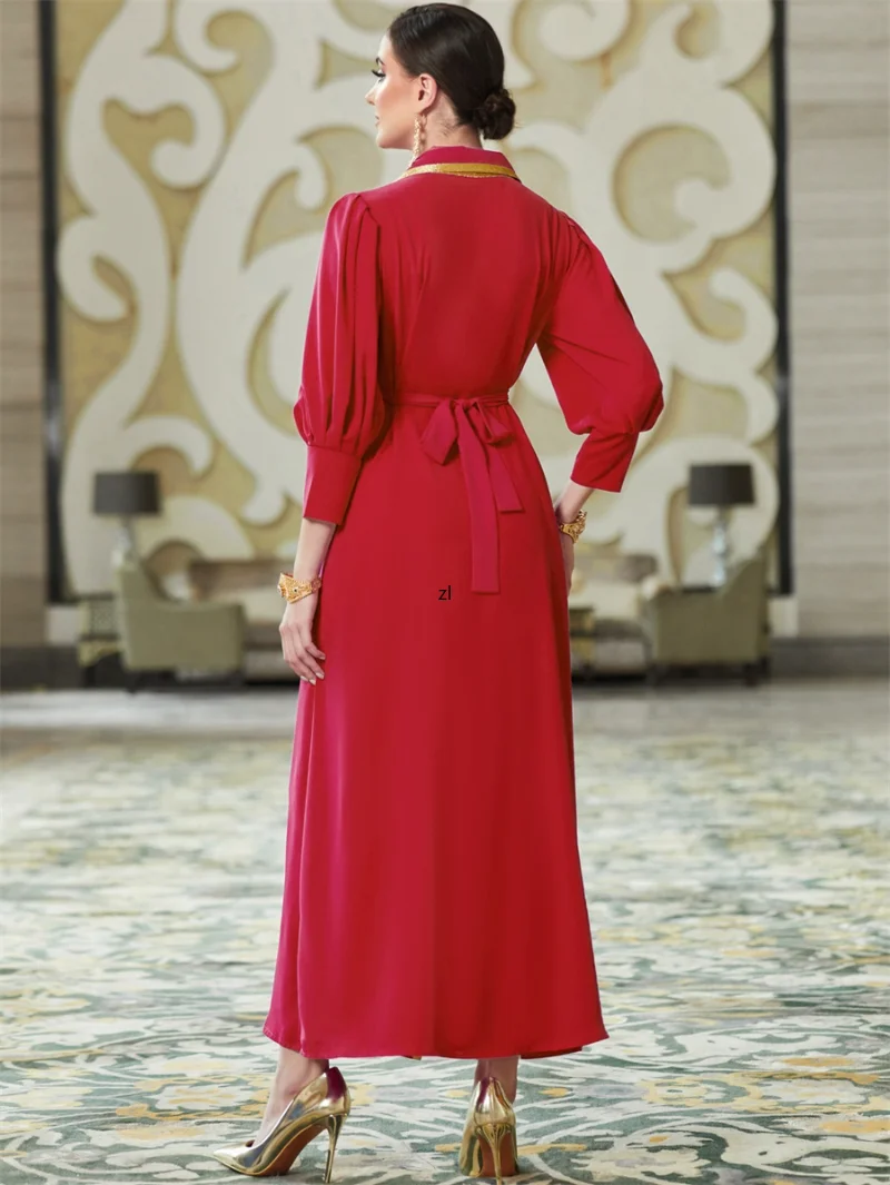Dubai Abaya Luxury For Muslim Women Elegant lFloral Embroidery Diamonds Lace Tape Belted Kaftan Abayat Ramadan Dress