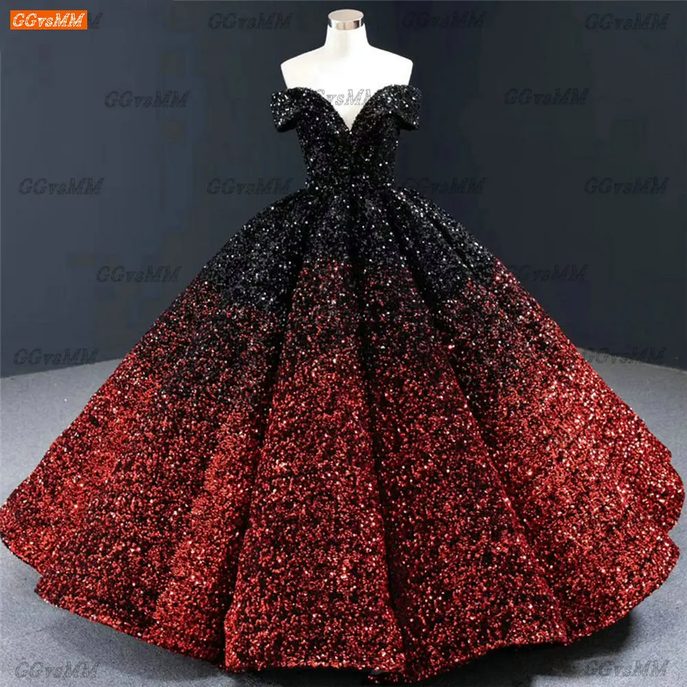 

Paillette Sequined Evening Dresses 2022 Robe De Mariée Princesse Lace Up Ball Gown Formal Party Dress Customized Abito Da Sposa