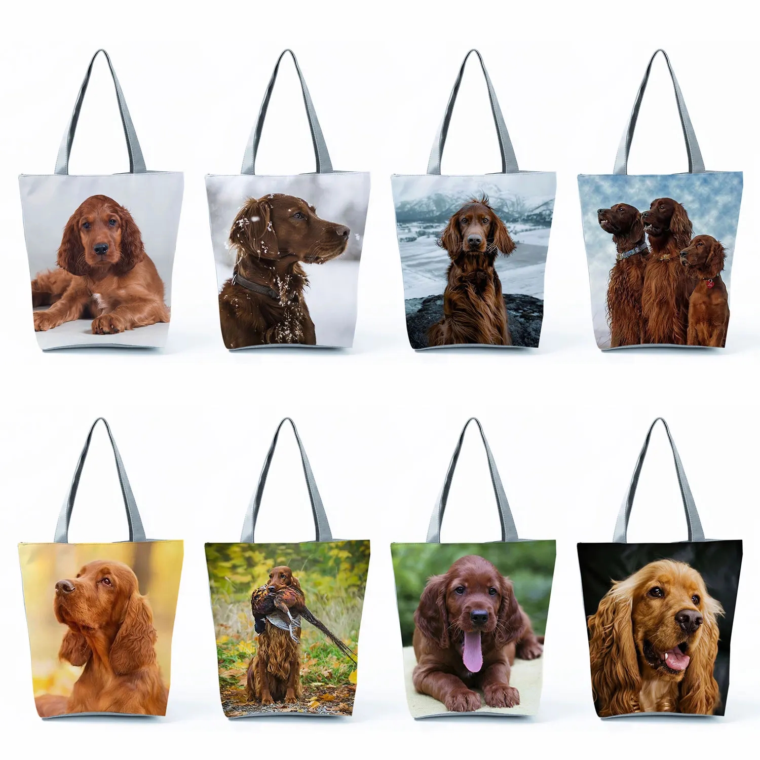 

Female Animal Dog Graphic Groceries Women Handbags Cute IrishSetter Shopping Bags Large Capacity Foldable Totes Shoulder Bags