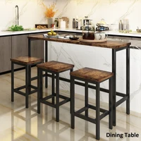 Dining Room Sets 4-Piece Counter Height Extra Long Dining Table Set with 3 Stools and Side Table with Footrest Pub Kitchen