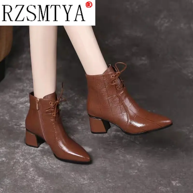 

Elegant High Heels Ankle Boots Women Lace Up Pointed Toe Autumn Winter Boots Party Casual Shoes Female Size 41 42