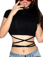 nducjsi bandage summer tops sexy tshirt fashion black short tees cotton solid color streetwear casual hot sale female