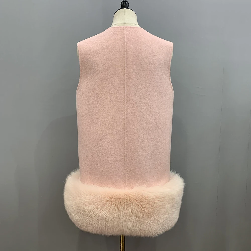 Autumn Women's Real Fox Fur Wool Vest Cashmere Gilet Fashion Detachable Waistcoat Luxury Real Lamb Wool Cashmere Fur Waistcoat