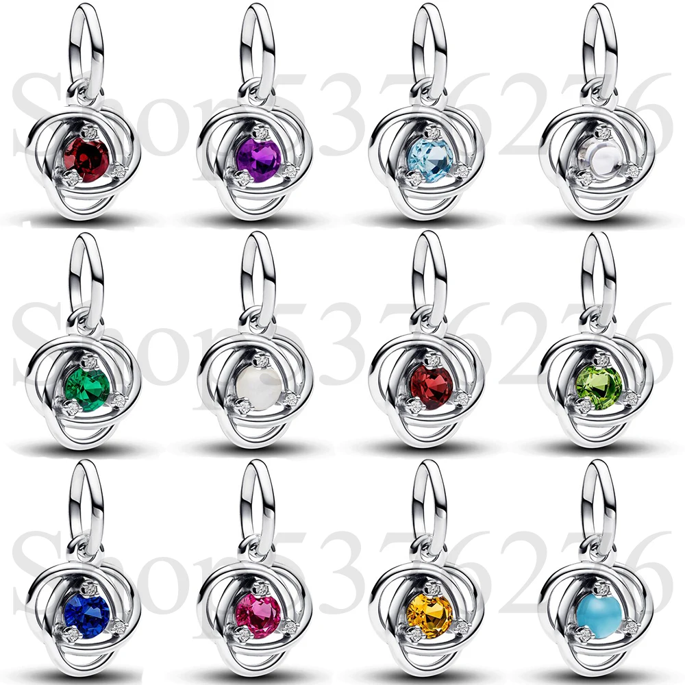 Бусина из стерлингового серебра 925 пробы дванадцать месяцев камень вечность круг