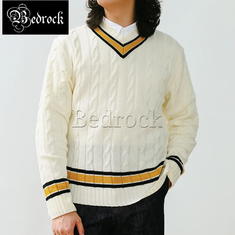 MBBCAR preppy style Ivy Academy tennis long sleeve sweater men golf color striped V-neck vintage knit pullover white tops 682