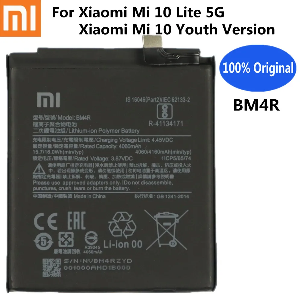 

Новый оригинальный аккумулятор Xiao mi 100% BM4R для Xiaomi Mi 10 Lite 5G / Mi 10, Молодежная версия, аккумулятор 4160 мАч