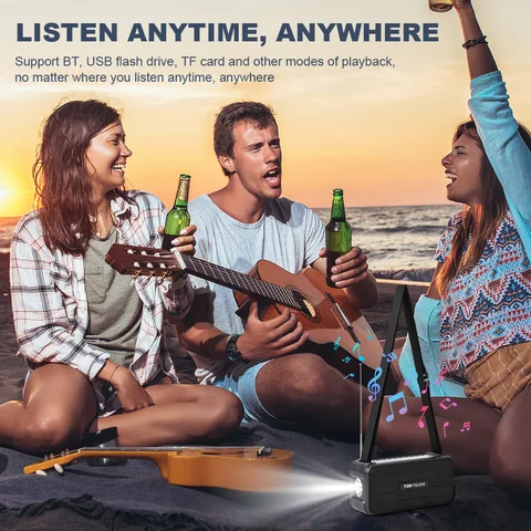 Портативное FM-радио на солнечной энергии с LED-фонариком, музыкальным плеером и плечевым ремнем, мини-радио для дома, работы, школы