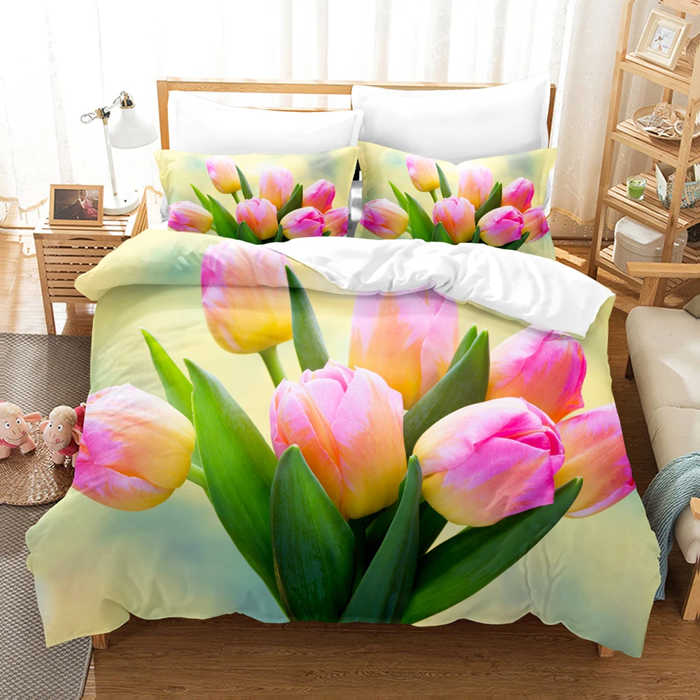 

Colored Tulips Bedding Set Plant Flowers Duvet Cover Boys, Quilt Cover Girls Room Gorgeous Bedding King/Queen Duvet Cover Set