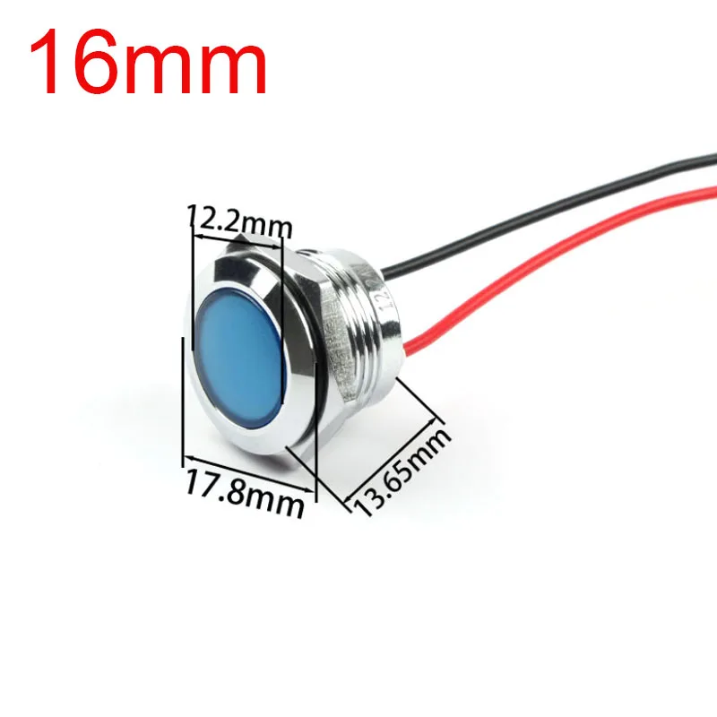 6mm 8mm 10mm 12mm 14mm metal LED warning indicator waterproof IP67 signal light fuse switch 3V 5V 12V 220V red and blue images - 6