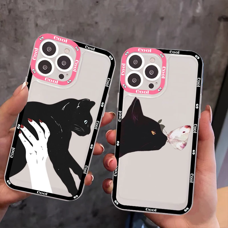 

YNDFCNB Black Cat Phone Case for iPhone 11 12 13 Mini Pro Max 14 Pro Max Case shell
