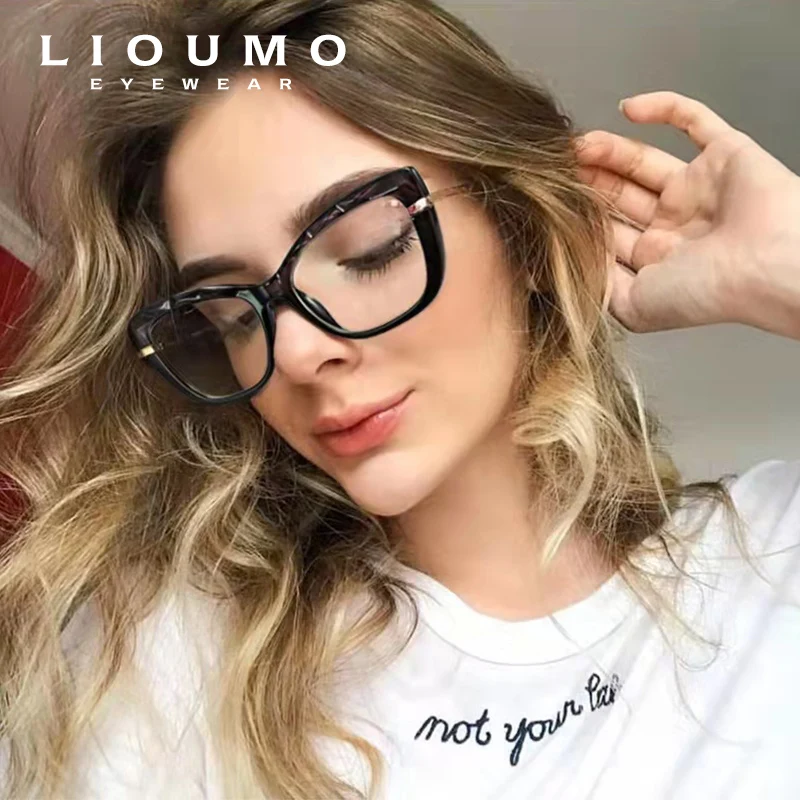 

LIOUMO Blue Light Blocking Glasses Women Fashion Crystal Faceted Cat Eye Eyeglasses Anti Blue Light Computer Transparent Frame