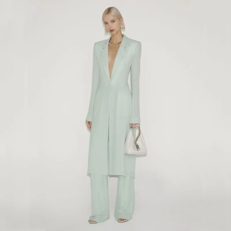 Elegant Ladies V Neck Single Breasted Maxi Dress Sexy Slim Dress Long Sleeves Monochrome Lapel Fashion Top 2 Pieces 2023