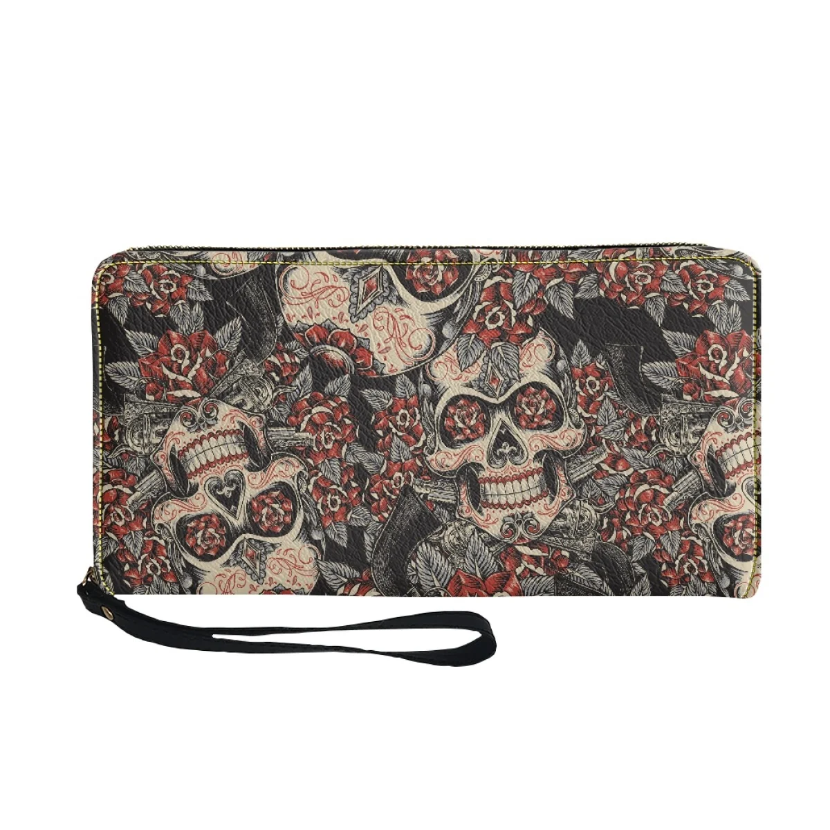 Woman Luxury Brand Wallet Pu Leather Skull Flower Pattern Wallet Minimalist Wallets With Strap Carteras De Mujer
