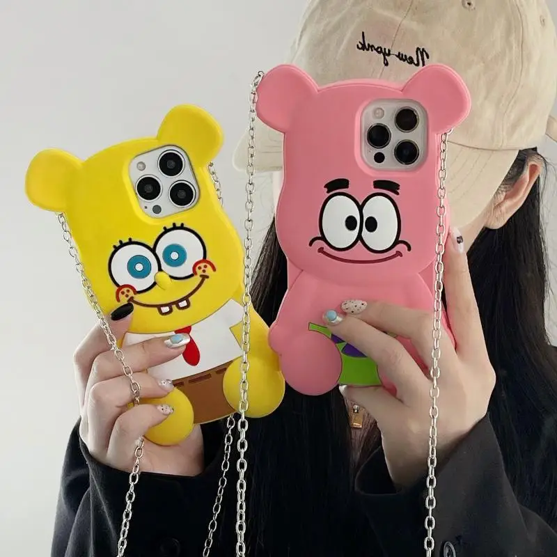 

Kawaii мультфильм Губка Боб Квадратные брюки Патрик звезда цепь мессенджер чехол для телефона Apple 11 подходит для Iphone12/13Promax мобильный телефон