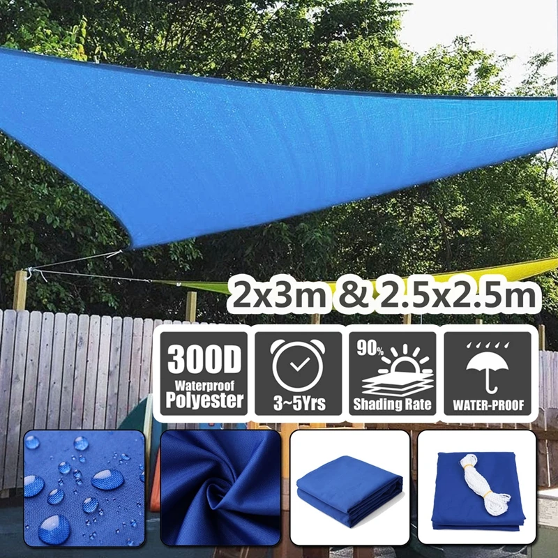 

300D Polyester Oxford Royal Blue Fabric Shade Sail Square Rectangle 2.5x2.5 3x3 4x4 2x3 2x4 2x5 2.5x3 3x4 3x5 3x6 2x2 2x5m
