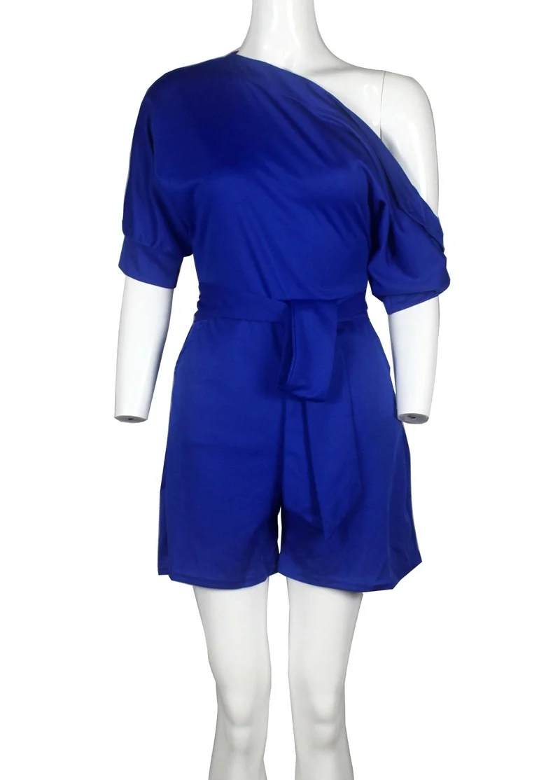 One Shoulder Buttons Jumpsuits with Belt Overalls for Women One Piece Outfit Summer Solid Color Casual Fashion Female Playsuits