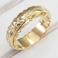 yellow gold suspended carved rose flower ring for women and men gold rings 14 k womens jewelry rings wedding anniversary 2021