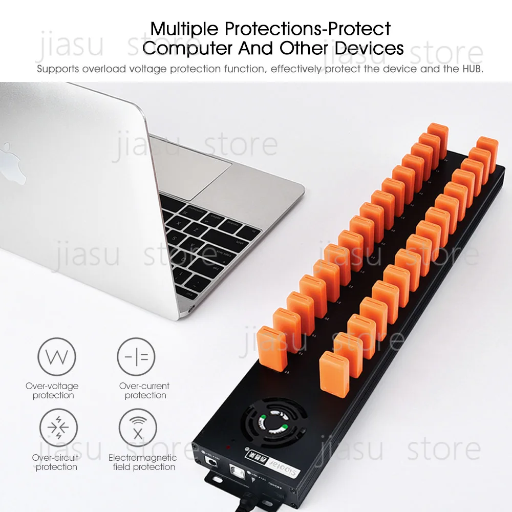 Фото Прочный промышленный USB-хаб на 32 порта (USB 2.0) с 30 портами для зарядки и синхронизации, в комплекте 2 адаптера питания 12В 10А для настольного использования, для телефонов A-832 №3