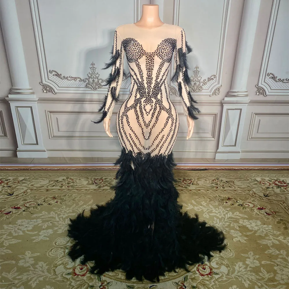 

Женское соблазнительное платье с черными перьями, официальное строгое платье, женское платье для выступлений, модель певицы