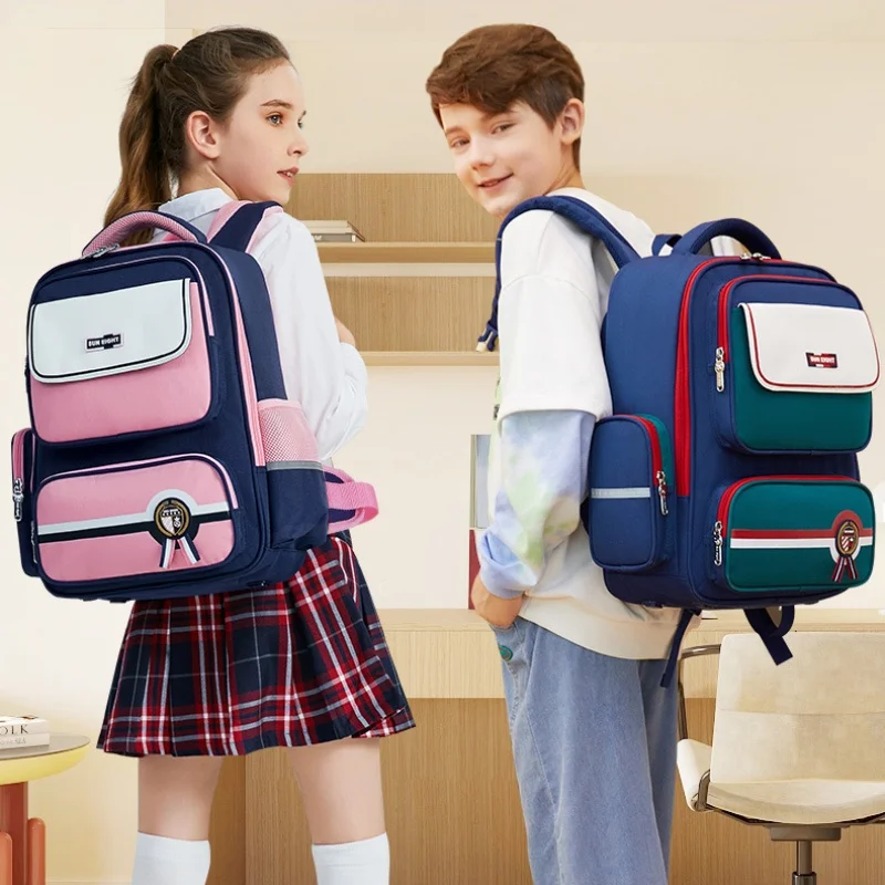 British Style Fashion Trend Schoolbags for Girls Boys New Grade 1-3-6 Children Lightweight Panelled Popular Backpacks All-match