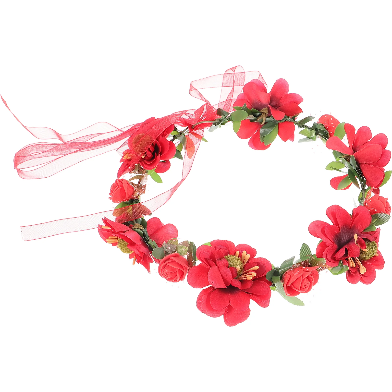 

Flower Floral Leaf Wreath Floral Garland Wedding Bridal Bridesmaid Headpiece Tiara Headpiece for Wedding Party ( Red )