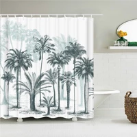 3d shower curtain tropical plants palm tree birch printed waterproof polyester fabric bath curtains for bathroom with hooks