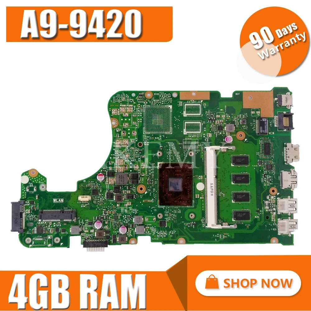 

X555QG Motherboard X555QA X555BA X555Q X555B laptop Motherboard X555BA Mainboard Test OK A9-9420 4GB RAM