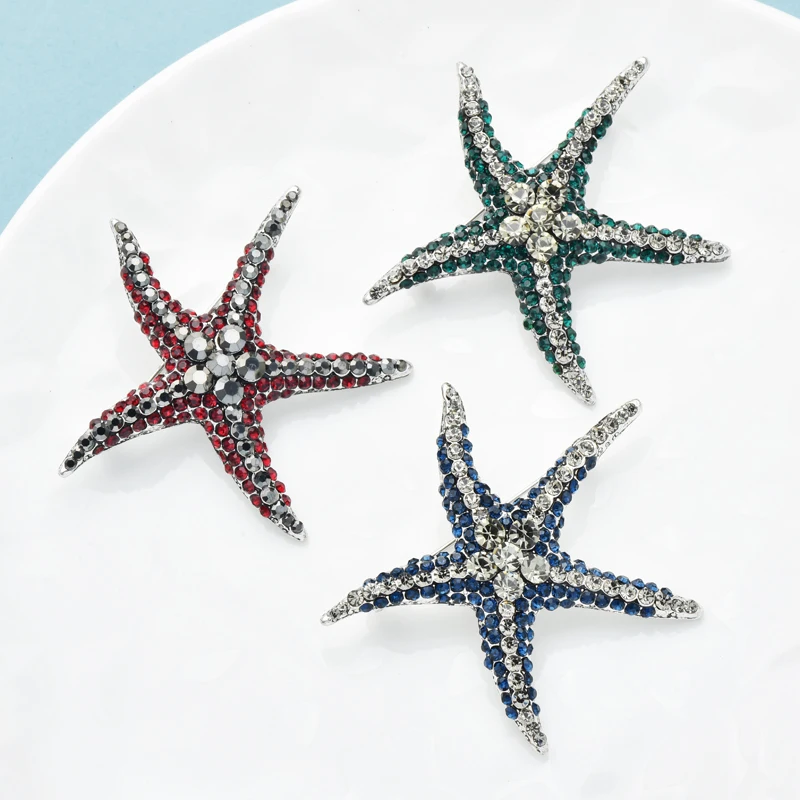 

Wuli&baby Rhinestone Star Fish Brooches For Women 3-color Sparkling Beauty Sea Star Animal Brooch Pins Gifts