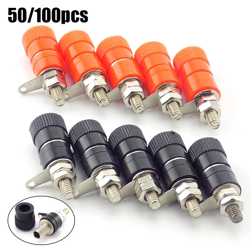 

50/100pcs wholesale 4mm Banana Plugs Connector Jack Plug Socket Nickel Plated Binding Post Nut Red Black DIY Banana adapter plug