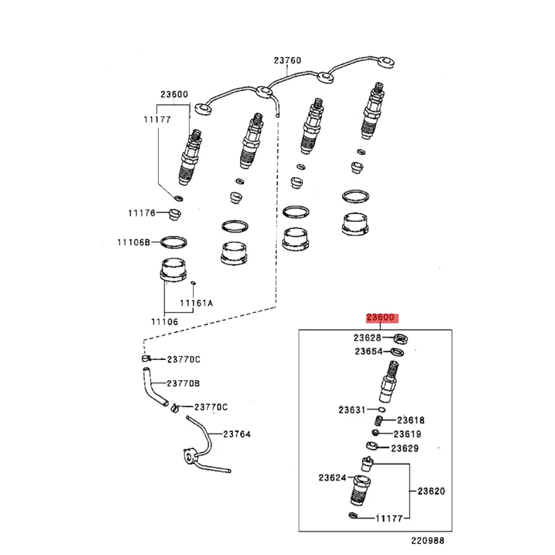 Форсунка топливной форсунки двигателя 1KZ-T 1KZ-TE 23600-69105 093500 -5700 для Toyota 4Runner Hilux Land