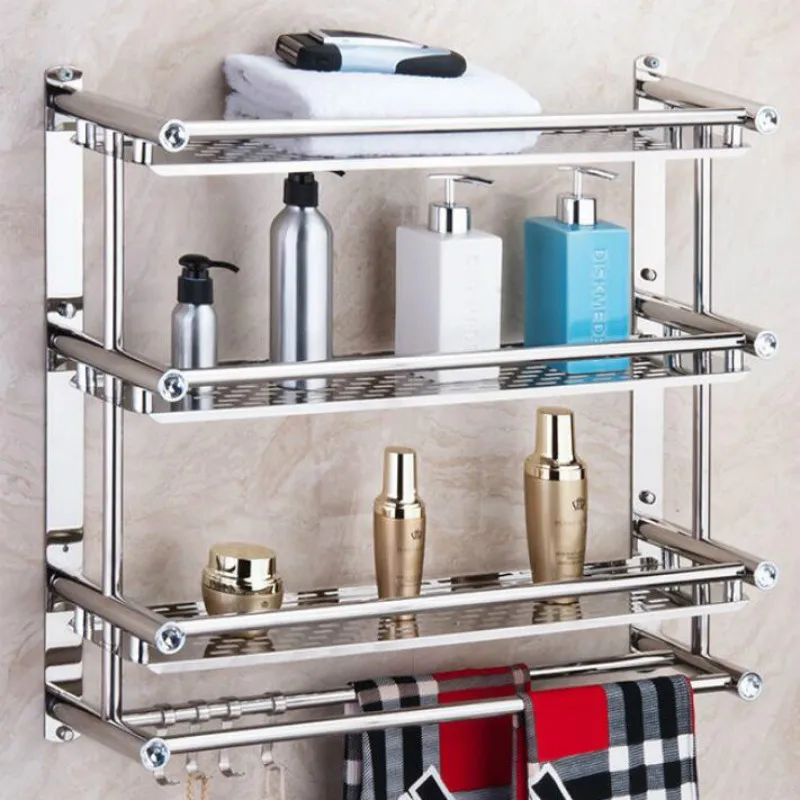 

Stainless SteelBathroom Towel Rack Double-layer Bathroom Toilet Towel Caddy Rack Wall Hanging Shelf for Kitchen Bathroom