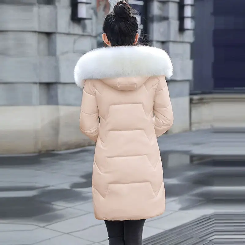 Fashion Winter Jacket Women White Big Fur Hooded Thick Down Parkas X-Long Female Jacket Coat Slim Warm Winter Outwear 2022 New