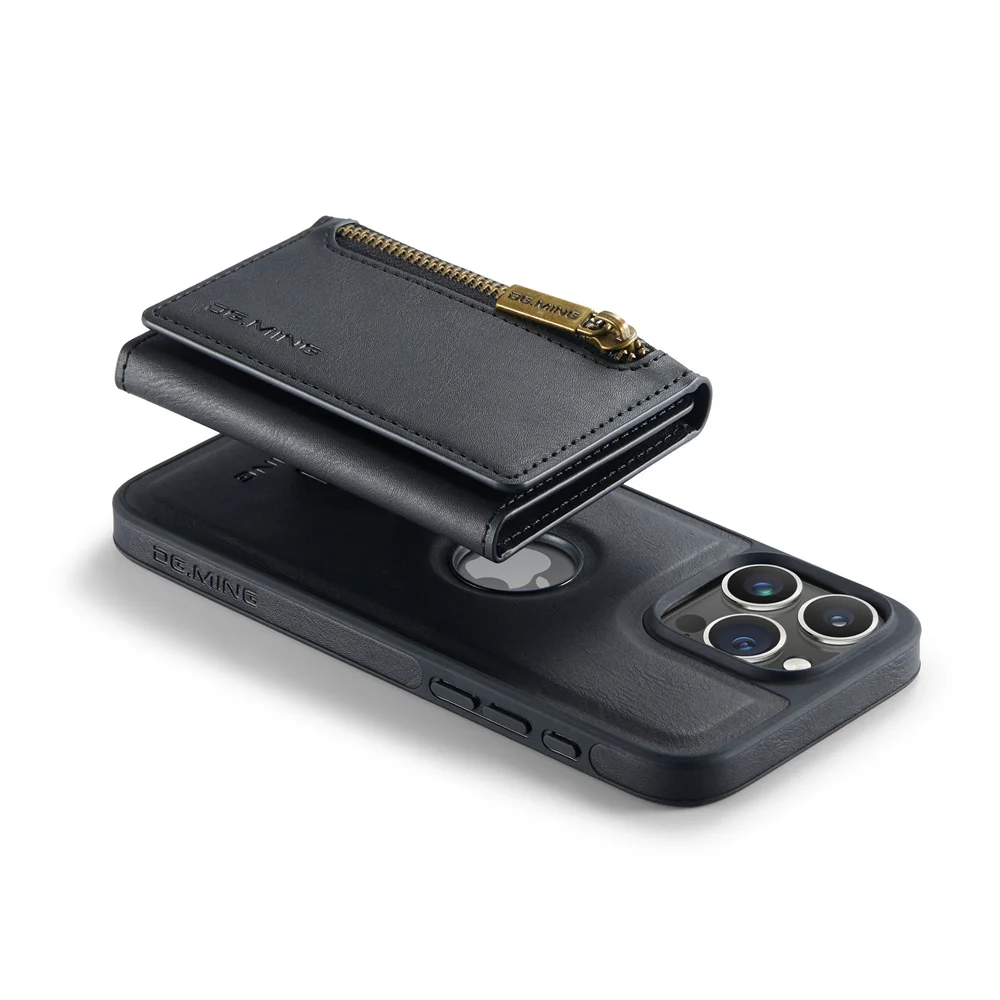 Чехол для телефона DG.MING IPhone 11 12 13 14 Plus 15 Pro Max кошелек на молнии съемный кожаный