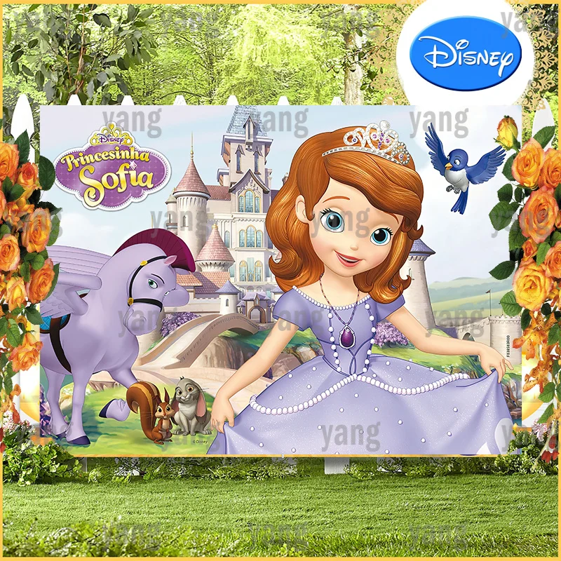 Disney Princess Baby Shower Sofia Birthday Party Cute Squirrel Rabbit Horse Backgrounds Decoration Luxurious Castle Backdrop