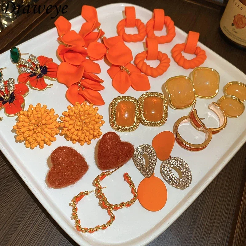 Женские Оранжевые Серьги-кисточки в Корейском стиле