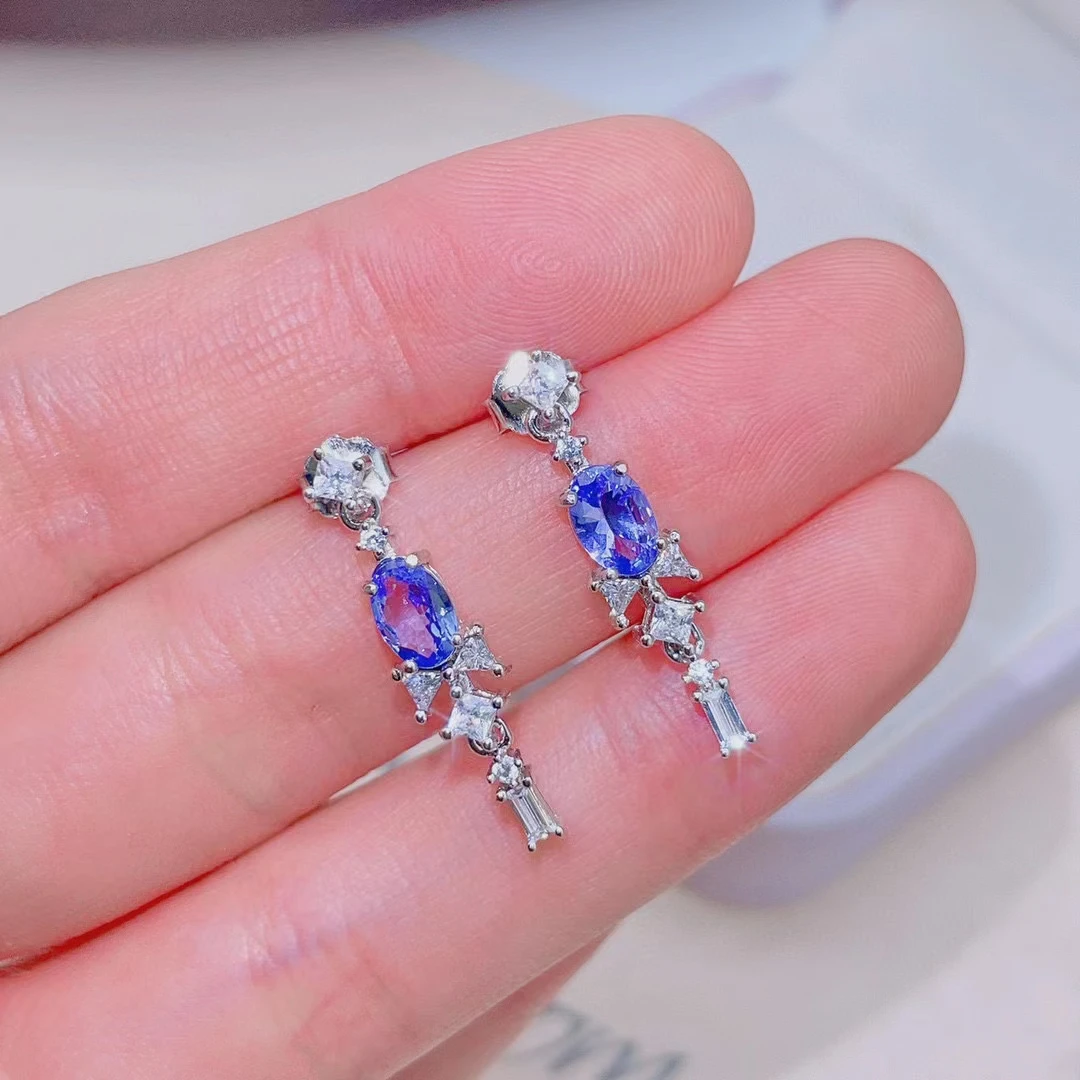 

VVS Grade Natural Tanzanite Stud Earrings for Office Woman Total 1ct 4mm*6mm Tanzanite Silver Earrings Girl Birthday Gift