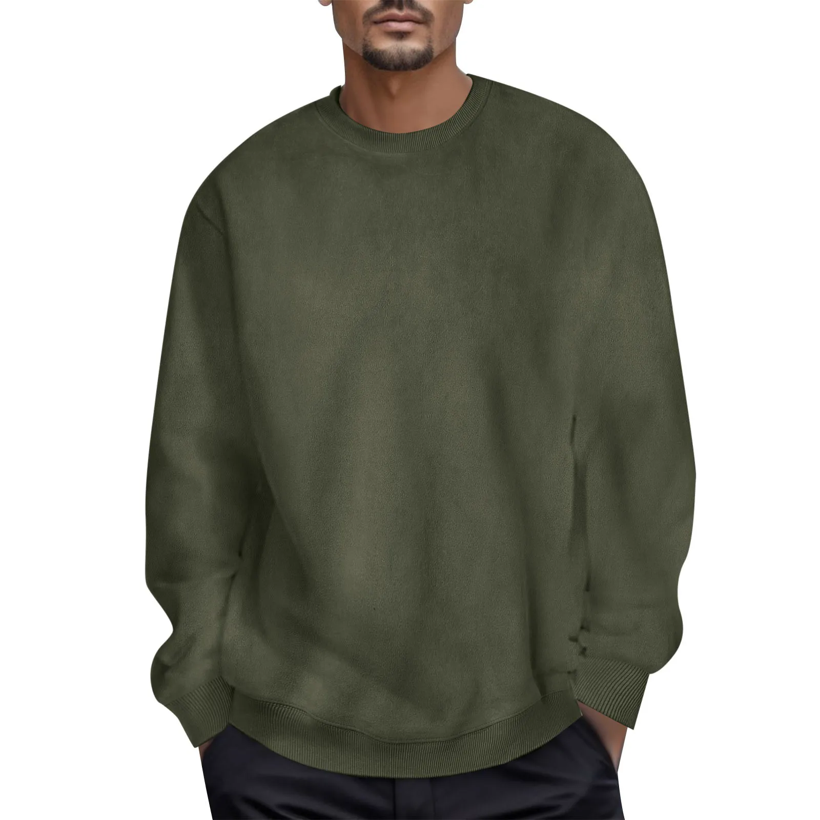 

Мужская замшевая Толстовка без пальцев с круглым вырезом и длинными рукавами, свободная однотонная винтажная Повседневная модная Толстовка без пальцев