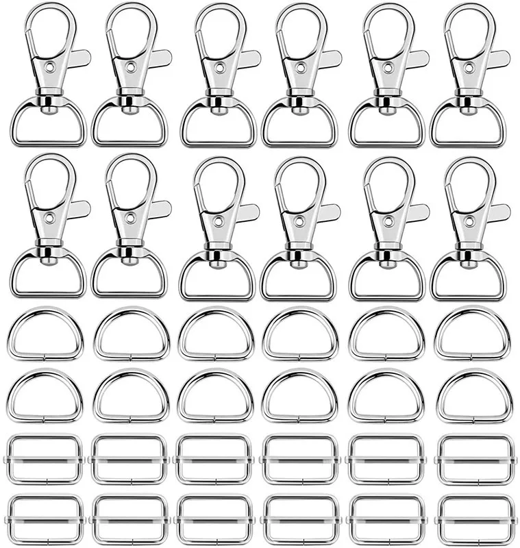 60pcs Purse Hardware Keychain Hooks with D Rings Set for Bag Making Lanyard Snap Hooks Metal Swivel Clasps with Slide Buckle