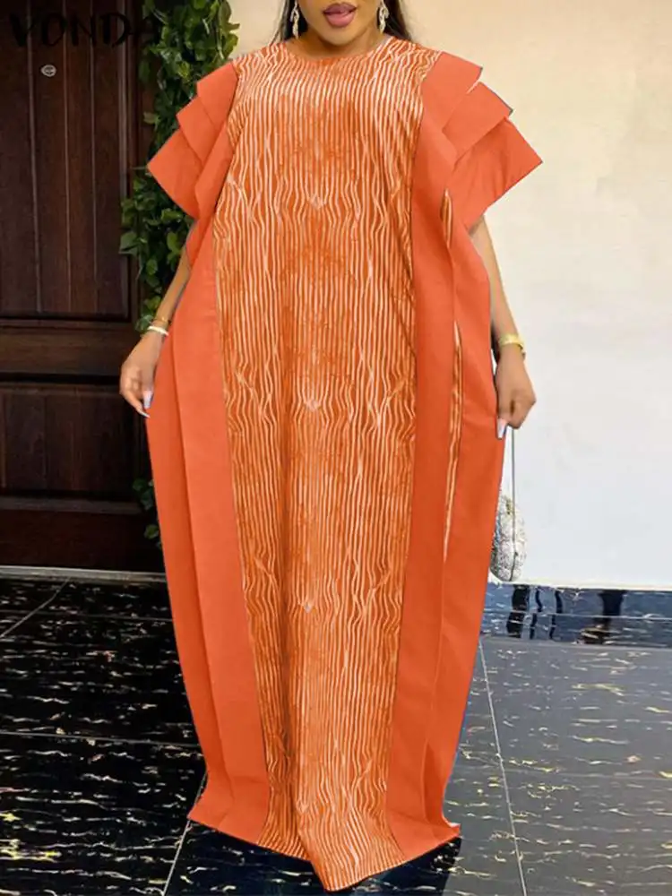 

VONDA Female Casual Stylish Fashion Polyester Holiday Dress Women Short Sleeve Printed Vestido Vintage Party Maxi Robe Oversized