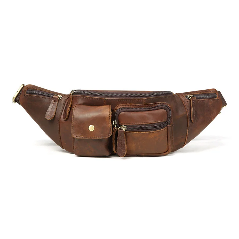Genuine Leather Waist Packs Fanny Pack Belt Bag Vintage Phone Pouch Bags Travel Waist Pack Male Small Waist Bag Leather