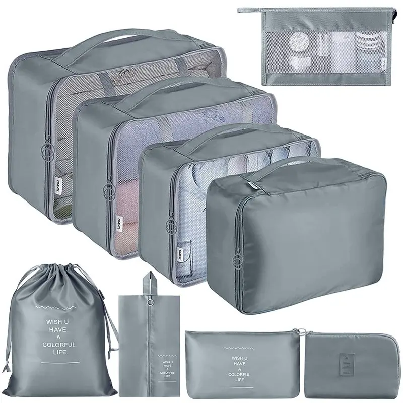 

Packing Cubes for Travel, 9Pcs Foldable Suitcase Organizer Lightweight Luggage Storage Bag, Gray